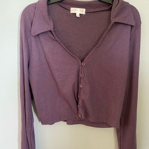 Purple Collared Button Down Crop Top